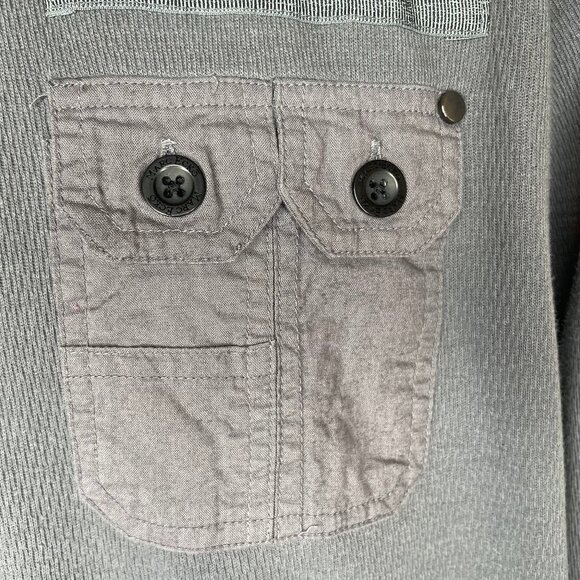 MARC ECKO Cut & Sew Deadly Threads Military Cargo Long Sleeve Shirt Grey Med Y2K - Picture 2 of 13